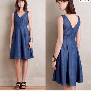 Anthropologie - Holding Horses denim chambray fit-and-flare dress